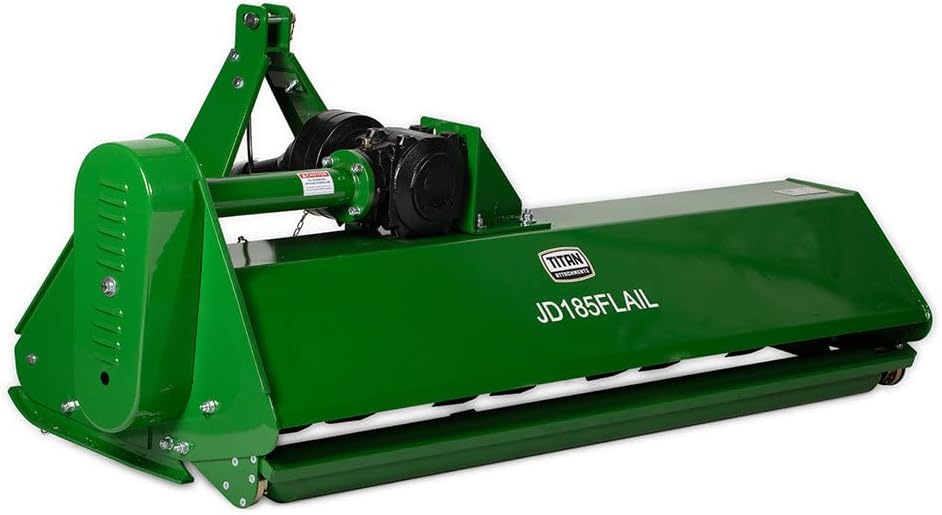 Titan Attachments 3 Point Flail Mower, 72" Green Finish Fits Cat 1 Tractors, Replaceable Hammer Blades, 40-60 HP Mulch and Finish Mower for Uneven Terrain, Lawn Tractor Accessories