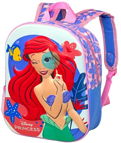 Clondo Zaino Asilo 3D 31×26×11 cm – Zainetto per Bambina – Per Ariel La Sirenetta Fan – Poliestere Resistente – Spallacci Imbottiti e Tasche Laterali – Perfetto Nido e Viaggio – Unisex 2‑6 anni