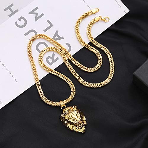 Mens Necklace Lion Head Pendant Necklace, Mens Stainless Steel Gothic 22 Inch Biker Link Chain Gold - Image 6