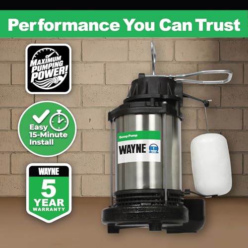 Image of WAYNE CDU1000 1 HP Submersible Sump Pump - Cast Iron & Stainless Steel, Integrated Vertical Float Switch, 6,100 GPH, 5-Year Warranty, Assembled in USA
