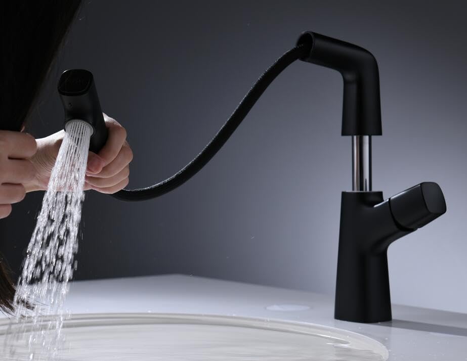 Robinet de lavabo noir et chrome en laiton pour évier de cuisine et salle de bain