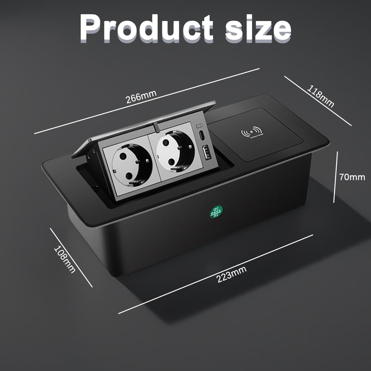 Presa Retrattile, Multipresa da Scrivania | Ciabatta multipresa nascosta, 1 USB A+ 1 USB C, con ricarica rapida wireless da 15 W, ideale per casa e/o ufficio