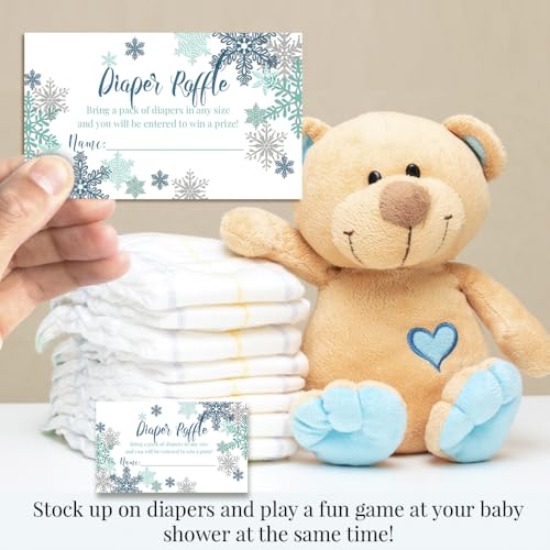 Billets de tombola couche baby shower garçon flocon de neige bleu et argenté Amanda Creation x50