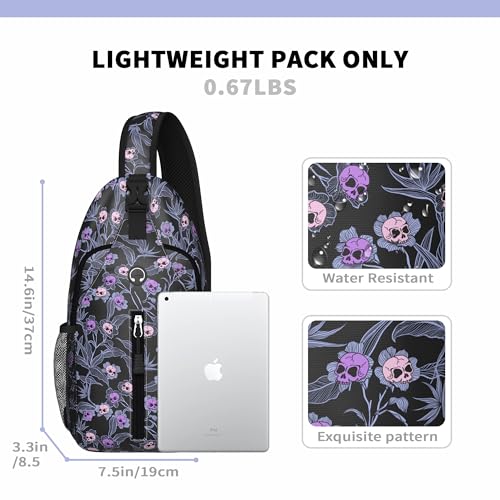 Image of Skull Goth Sling Bag For Women Men Small Crossbody Bags Halloween Gothic Mini Water Resistant Casual Chest Bag Backpack Shoulder Daypack For Travel Hiking Gifts