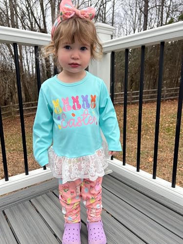Image of HIHA Toddler Little Girls St.Patrick's Day Outfit Love Letter Print Dress Tops Pants Set