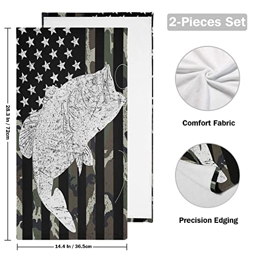 Aiyooler Camo Hand Towels Set Of 2,Green Camouflage Flag Bass Fishing Angler Small Bath Soft Highly Absorbent Decorative Bathroom For Kitchen Dish Spa Yoga Guest Towel 14.4''X28.3'', 15.7''X27.5'' #TOP1