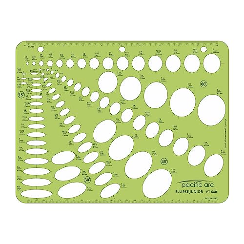 Image of Pacific Arc - Small Ellipse Guide Template - 79 Total - 15, 30, 45, and 60 Degree Projection - Drawing Aid Stencil for Professional or School Work - 8.5x11 inches