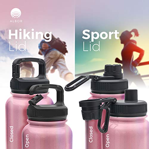 Albor Insulated Water Bottle With Straw, 32 Oz - 100% Leak-Proof With 4 Lids (2 Straw Lids) - Triple Insulated Stainless Steel Water Bottles, Reusable Water Bottle, Rose Gold Glitter #TOP4