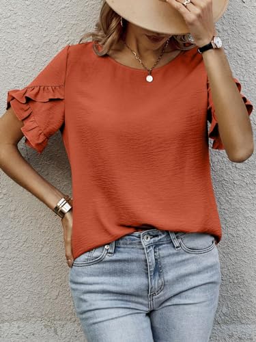 Image of Sugathari Elegant Top, Women's Solid Petal Sleeve Round Neck Ruffle Trim Top II Tops for Women /Girls (TOP 118)