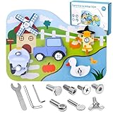 Liangding Bauernhof Montessori Schraubbrett Holz Lernspielzeug ab 3 4 5 Jahre – Motorikspielzeug zum Schrauben, Lernen & Entdecken – Pädagogisches Geschenk für Jungen & Mädchen (16-teiliges Set)