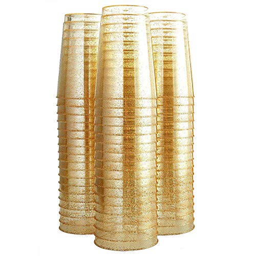 Munfix 100 Glitter Plastic Cups 12 Oz Clear Plastic Cups Tumblers Gold Glitter Cups Disposable Wedding Cups Elegant Party Cups Recyclable And Bpa-Free #TOP3