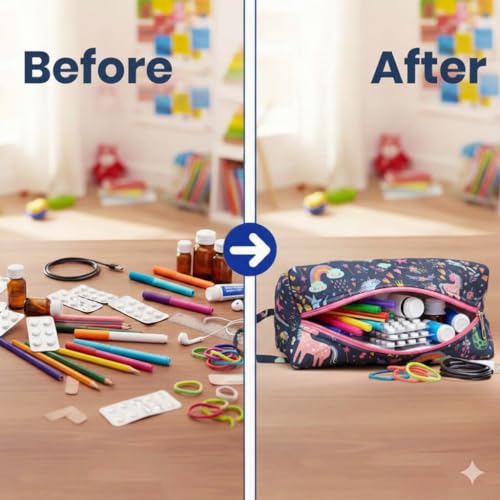 Image of Multipurpose Travel Organizer | All-in-One Compact Durable, Lightweight, Waterproof, Bag | Travel Friendly Pouch | Ideal for Stationary, Diaper, Medicines (Fairy Tale Print)