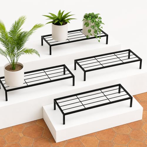 Image of Giore 24 Inch Heavy-Duty Thick Metal Plant Stand (Set Of 4) /Plant Stand for Indoor & Outdoor | Plant Stand for Balcony, Garden /Patio, Apartment /Home Decoration | Anti Rust Plant Shelf | Metal Planter Black