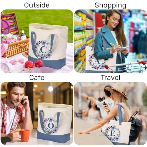 HIFA-Initial-Tote-Bag-for-Women-Personalized-Canvas-Tote-Bag-Two-Tone-Zipper-Inner-Pocket-Multipurpose-Shoulder-Bag