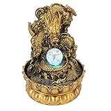 Desktop Fountain Dragon Statue LED Desktop Fountain Family Crea-tive Waterscape Chinese Waterscape Decoration Equipped with Silent Submersible Pump(Yellow)