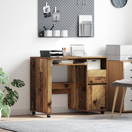 Bureau informatique marron avec tiroirs et roulettes pour table ordinateur - 2