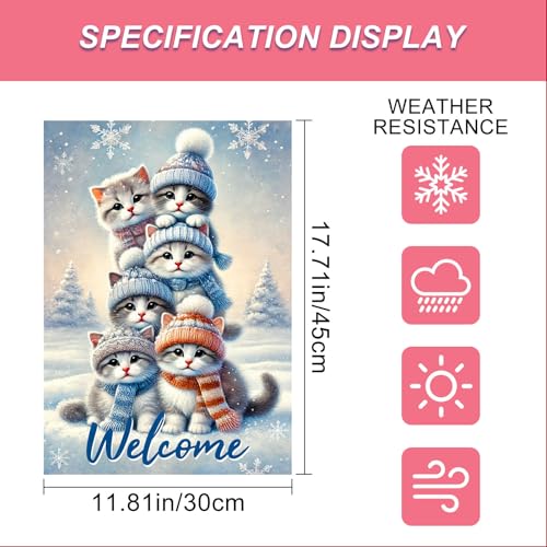 Image of BlissYard Garden Flag Kitten Snowy Landscape Winter 12x18 Inch Polyester