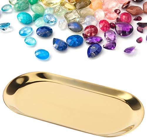 5Pcs Oval Shaped Serving Tray Stainless Steel Platter Sink Vanity Trays for Bathroom Cosmetics Jewelry Organizer Towel (Gold)