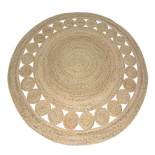 EBayin Straw Round Carpets Rugs for Living Room Bedroom Bulrush Natural Reed Grass Rattan Carpet Tea Table Floor Mats Hand-woven