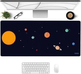 KUMORI Deskmat Mouse Pad Grande Gamer Speed Neoprene Antiderrapante Resistente à Água (90x40 cm, Solar System)