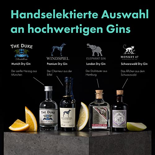 Couchtasting Gin Tasting Set mit 4 Flaschen a 50ml, 2 Gläsern, spannendem Kartenspiel und Nussmischung - das perfekte… – Bild 4