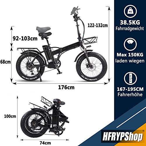 Elektrofahrrad E-Bike Klapprad 20 Zoll | S-Pedelec Mit 15AH 48V Lithium-Batterie Range:60-90KM | 80N.m Bürstenlosen Motor | 4.0 Fat Tire Faltbare E Bike Herren mit Gasmodus/PAS-Modus/Cruise-Modus – Bild 3