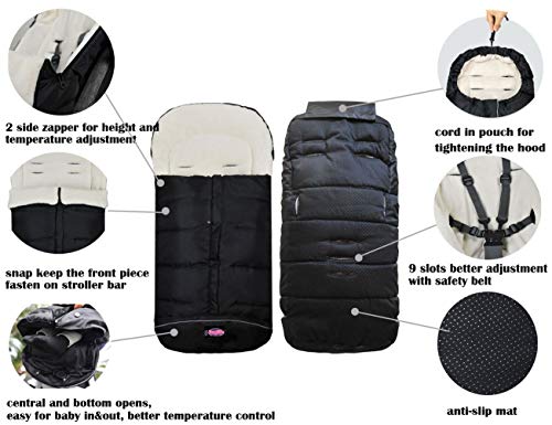 German Designed Universal Stroller Footmuff, 5 Way Zippers Style For Baby Easy In & Out Of Water Repellent Bunting Bag, Height/Temperature Adjustable Anti-Kick Toddler Stroller Sleeping Bag #TOP3