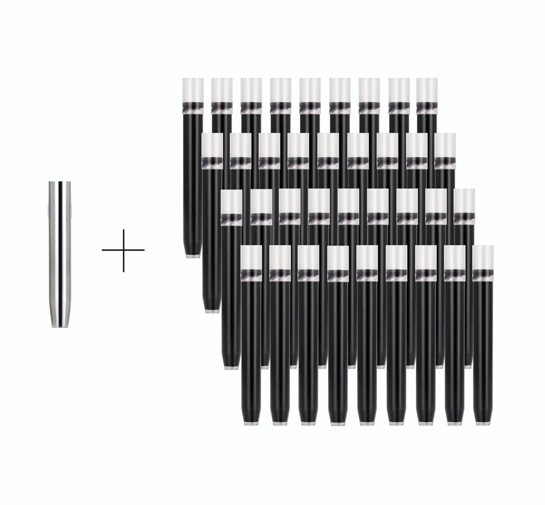 Jinhao - Juego de 10 cartuchos de tinta para pluma estilográfica, 36 cartuchos de tinta negra + 1 protector de metal, diámetro de orificio de 5,5 mm, recambio de tinta de secado rápido para bolígrafo