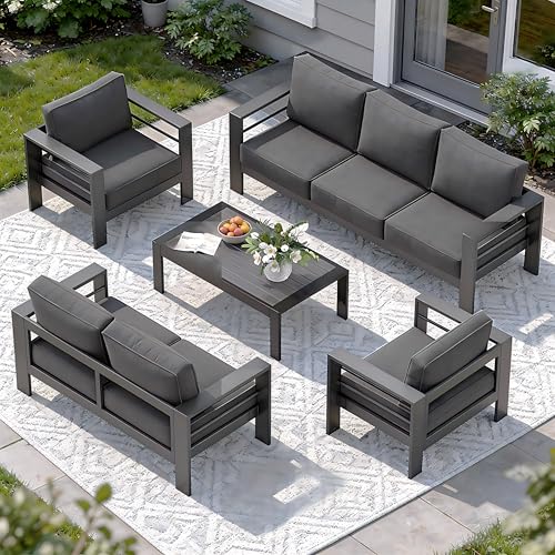 Solaste Aluminum Patio Furniture Set for All Weather, Oversized Metal Outdoor Furniture Set with 27.5' Deep Seating and 3.2' Wide Armrest, Outdoor Patio Conversation Sets with 10' Back Suport Cushion