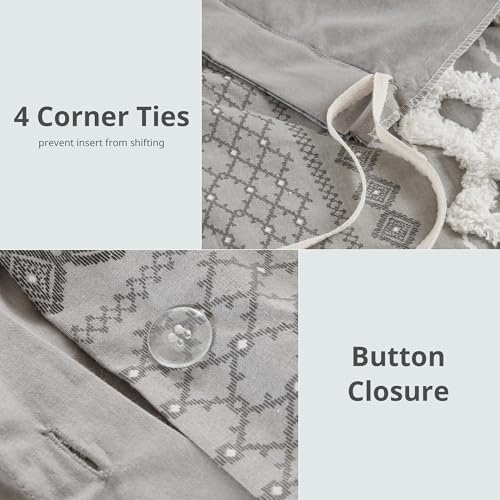 Image of INK+IVY Imani 100% Cotton Duvet Mid Century Modern Design, All Season Comforter Cover Bedding Set, Matching Shams, King /Cal King, Gray Chenille Tufted Accent 3 Piece