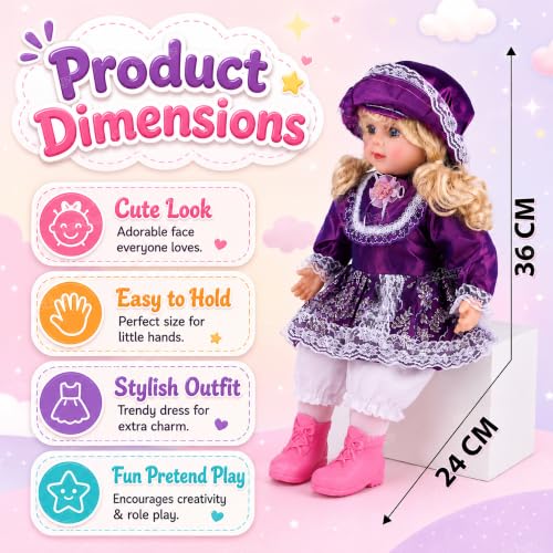 Image of Zest 4 Toyz Musical Doll Singing Rhyming Soft Stuffed Push Touch Sensors Doll Toy for Baby Girl - Purple