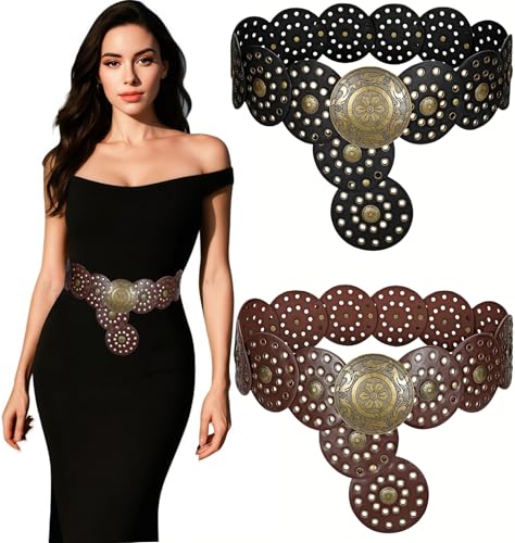 Listado de Faldas de Vestir para Dama del mes. 44 Cinturones para Mujer, Cinturón de Disco Bohemio Cinturones para Dama, Cinturón Cintura Cosplay Ajustable, Vintage Estilo Clásico Cinturón de Ancho para Decorativo Vestido...