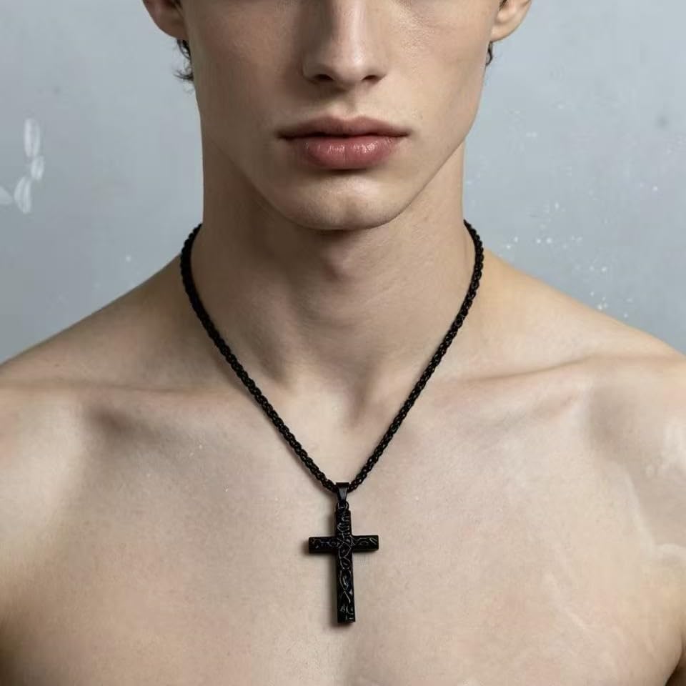 Amulette chrétienne obsidienne collier cadeau idéal pour mari