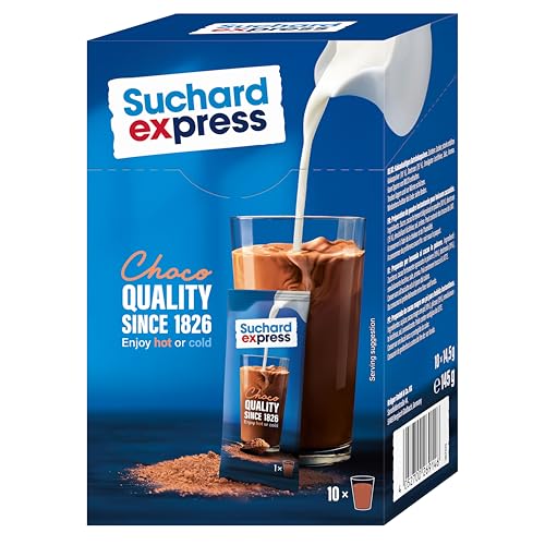 Suchard Express Trinkschokolade 10x 14 5g Sticks mit kakaohaltigem Getränkepulver für kalte oder warme Milch