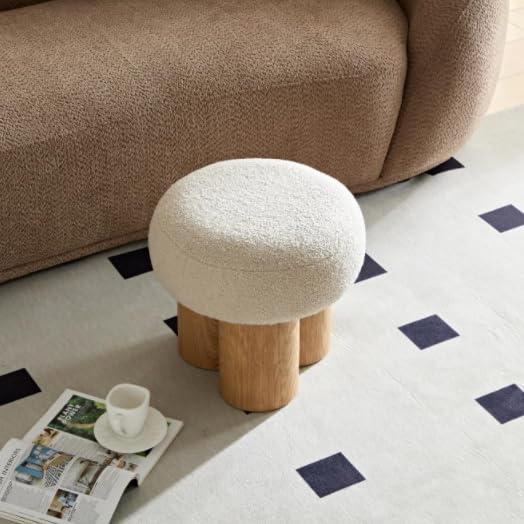W8017 1 Mushroom Stool, grieg Plush Cushion, Wooden Barrel PVC Pipe, Walnut