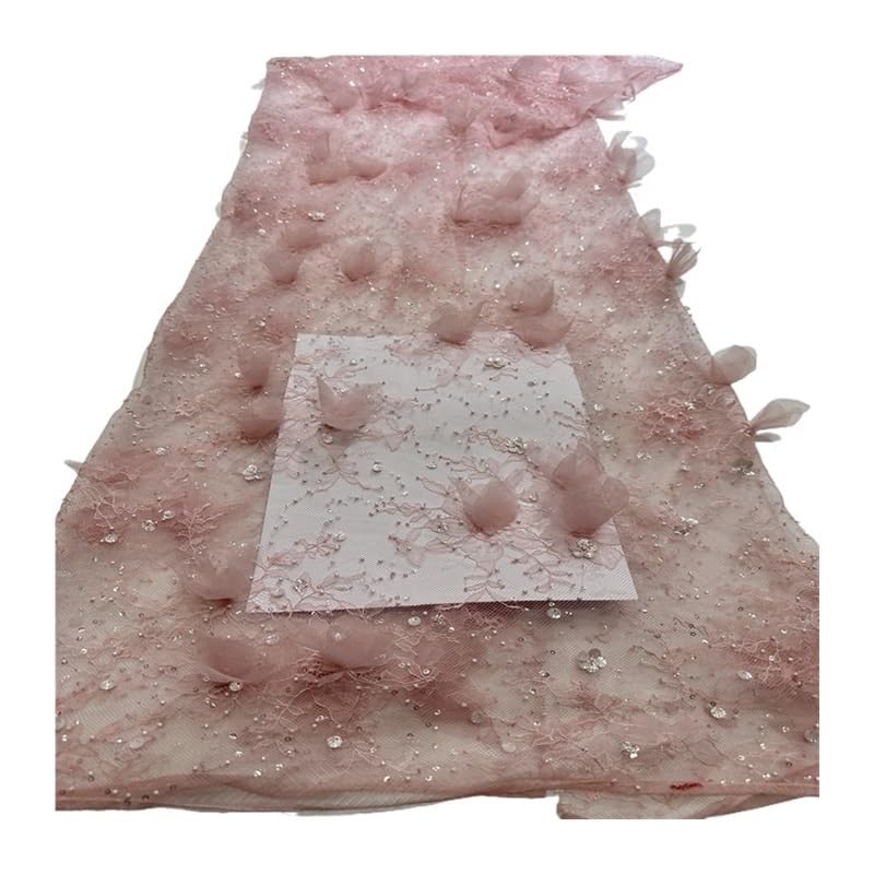 Wyvix 5 yardas hechas a mano estéreo bordado tela tubo de cuentas encaje 3D for vestido novia prendas vestir mujer DIY(Pink)