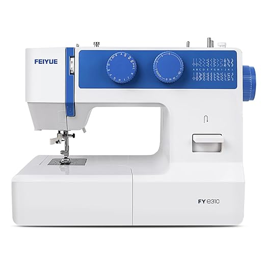 FEIYUE FYe310 Domestic Sewing Machine with Foot Pedal, Controllable Speed, Stabilized Stitch, 105 Stitch Applications, Powerful Servo Motor (Blue)