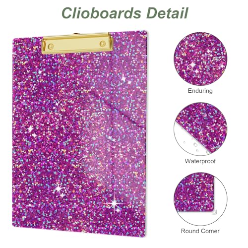 Image of Acrylic Confetti Clipboards, Sparkly Clip Board with Low Profile Gold Clip, Designed for Classroom School and Office Use, A4 Letter Size 9 x 12.5 in, Deep Purple