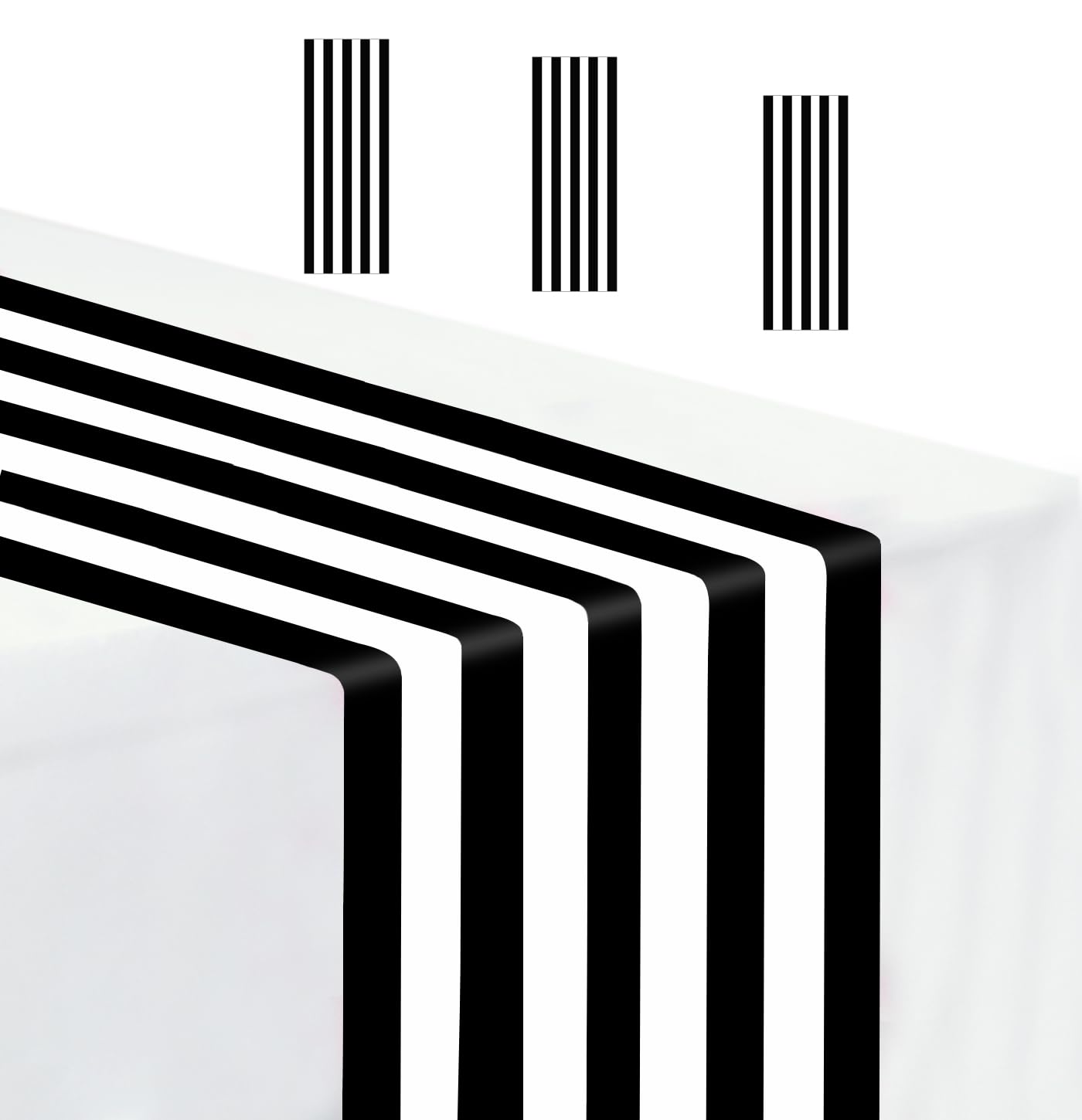 MUNILAIL 3 Pcs Stripe Table Runner Plastic 14 x 108 Black and White Striped Table Runners for Wedding Birthday Baby Shower Party Table Centerpiece