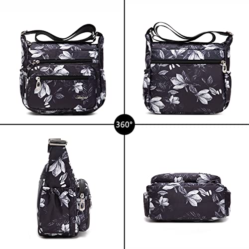 Image of Nylon Floral Multi-Pocket Crossbody Purse Bags for Women Travel Shoulder Bag