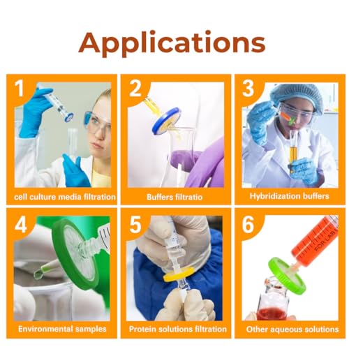 Image of PEKYBIO 20 Pack Sterile Syringe Filter PTFE Hydrophobic Filtration 0.22um Pore Size, 25mm Membrane Diameter, Sterile Packed Individually for HPLC Sample Preparation
