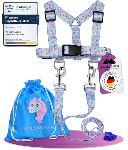 WOLKENGLÜCK® Laisse pour cheval pour enfant [Accessoires inclus] | Laisse réglable pour cheval pour jouer | Harnais de cheval avec laisse extra longue