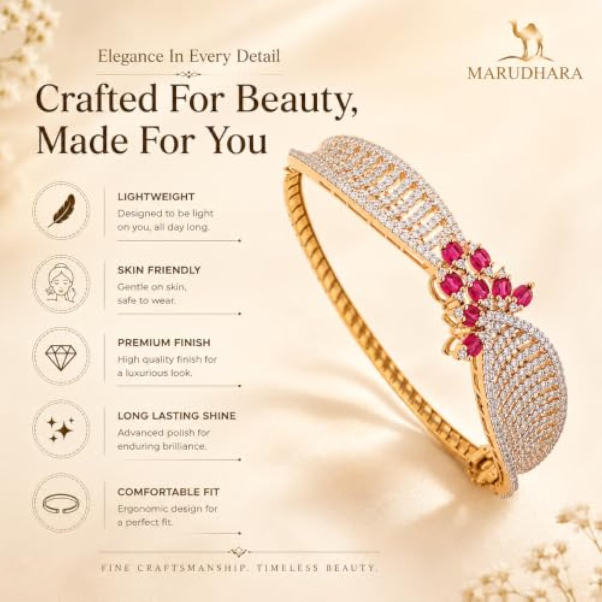 Women's Gold-Plated Bracelet with Ruby Centre Stone