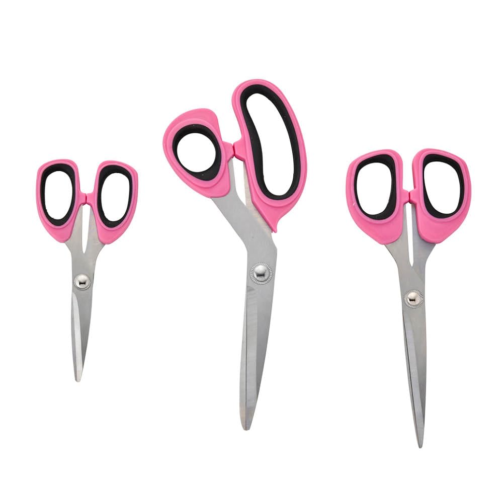 Wiltshire Chateau Rose General Purpose Kitchen Scissors Set Of 3, Stainless Steel Cutting Blades For Home Sewing, Office And Art Supplies, Safe, Sharp, Easy-Grip Handles, And Black