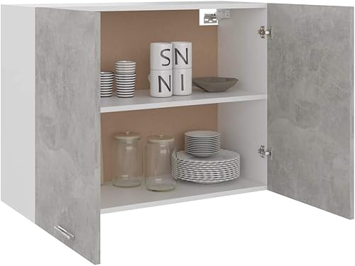 Miniatura 5 de Armario colgante gris concreto de 31.5 x 12.2 x 23.6 pulgadas, madera de ingeniería, armario alto montado en la pared, Gabinetes para cocina, sala