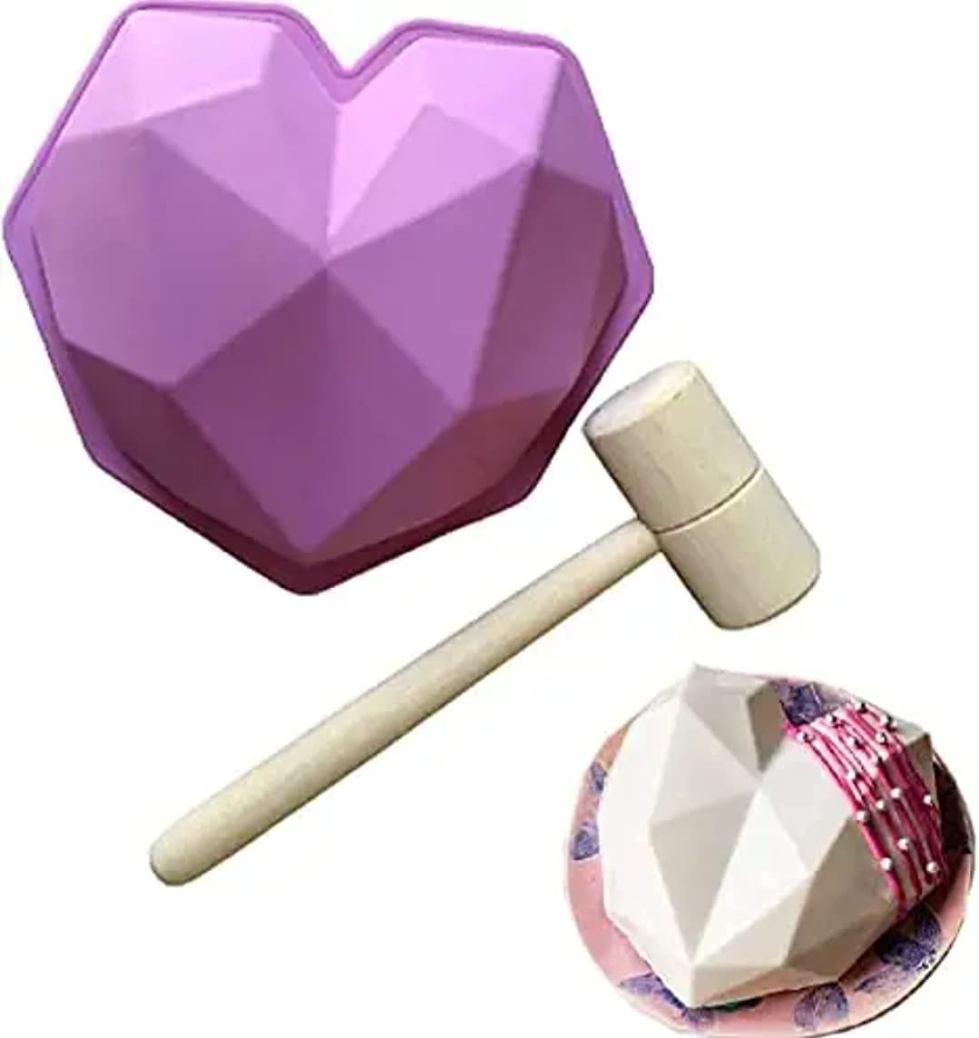 Aadarsh Silicone Heart Shape Diamond Pinata with Free Hammer for Cake Multicolor