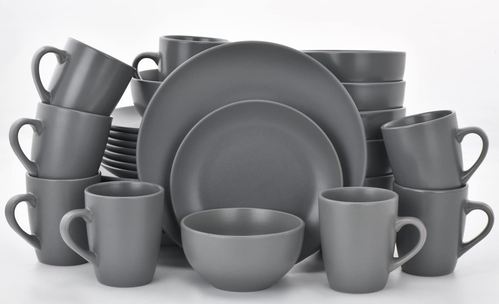 Famiware Dinnerware Set, 32 Piece Dishes Set, Plates and Bowls Set for 8, Gray Matte…