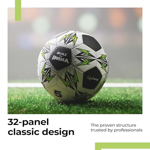 Image of Lifelong Professional 32 Panel PU-PVC Match Football | Durable Soft Leather Soccer Ball with Latex Wound Bladder | for All Surface Artificial & Natural Grass (Size 5, Multicolour)