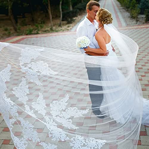 Lianshi Single Layer Wedding Veil Bridal Veil Lace Embroidery Lace Edge Bride Supplies 3M With Comb (White) #TOP1