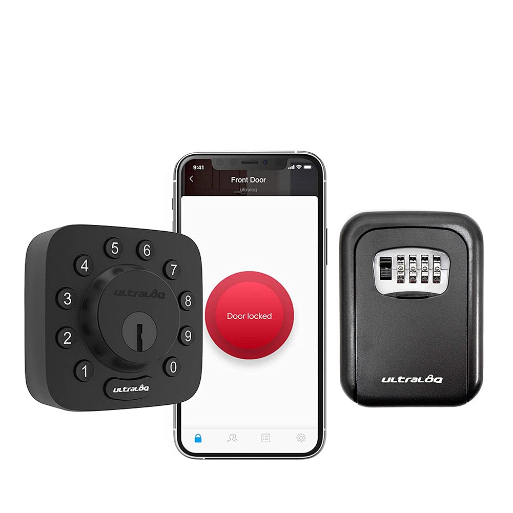 ULTRALOQU-Bolt Pro Smart Lock + Key Storage Lock Box, 5-in-1 Keyless Entry Door Lock with WiFi, Bluetooth and Keypad